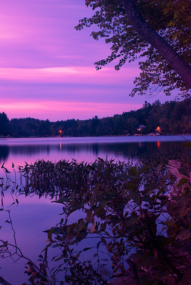 Purple Sunset Photograph, Adirondack Mountains, Adirondack Decor, Purple Sky Night Photography, Adirondack Fine Art Photography, Wall Art image 1