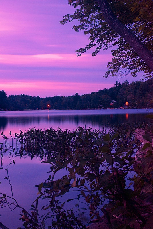 Purple Sunset Photograph, Adirondack Mountains, Adirondack Decor