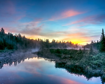 Amanecer de Adirondack, Lago Largo, Montañas de Adirondack, Amanecer, Amanecer del Lago Largo, Fotografía del Amanecer de Adirondack, Impresión de la Naturaleza, Decoración de Adirondack