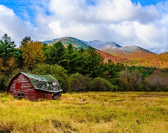 Old Barn Photo, Keene Valley Barn, Adirondack Photograph, Fall Foliage, Landscape Art, Mountain Photo, Nature Print, Keene Valley Photo