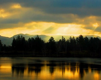 Sunrise Photography, Adirondack Decor, Mirror Lake, Adirondack Print, Sun Rays in Lake Placid, Sun Rays Print, Adirodack Photo, Nature Photo