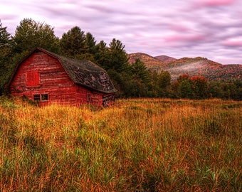 Red Barn, Keene Valley, Lake Placid, Fine Art Photography, Adirondack Decor, Home Decor, Adirondack Landscape Photograph, High Peaks, Autumn