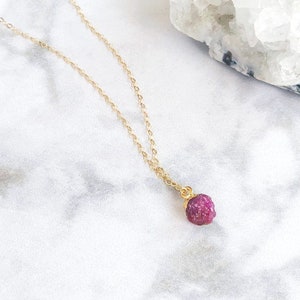 July Birthstone Necklace, Natural Ruby Necklace, Gold Fill Charm Necklace, Raw Birthstone Jewelry, Ruby Pendant Necklace, Love Gifts for Her