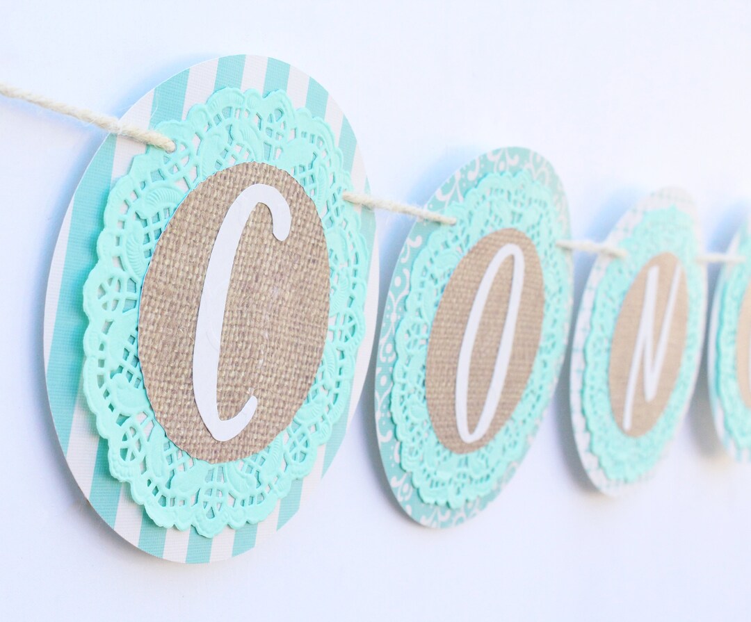 Congratulations Paper Banner, Stripes, Doilies, Aqua, Burlap - Etsy