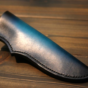 Quality Leather Knife Sheath, Black & Blue Leather Knife Sheath, PegCity Leather Knife Sheath With Belt Loop!