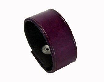 Purple Leather Wristcuff / Unisex Design Purple Leather Wide Cuff / Beautifully Edged Purple Leather Wristcuff / Custom Sized For You!