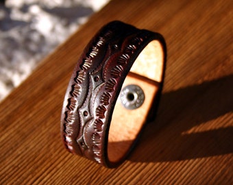 Leather Bracelet Mahogany Colored Handmade