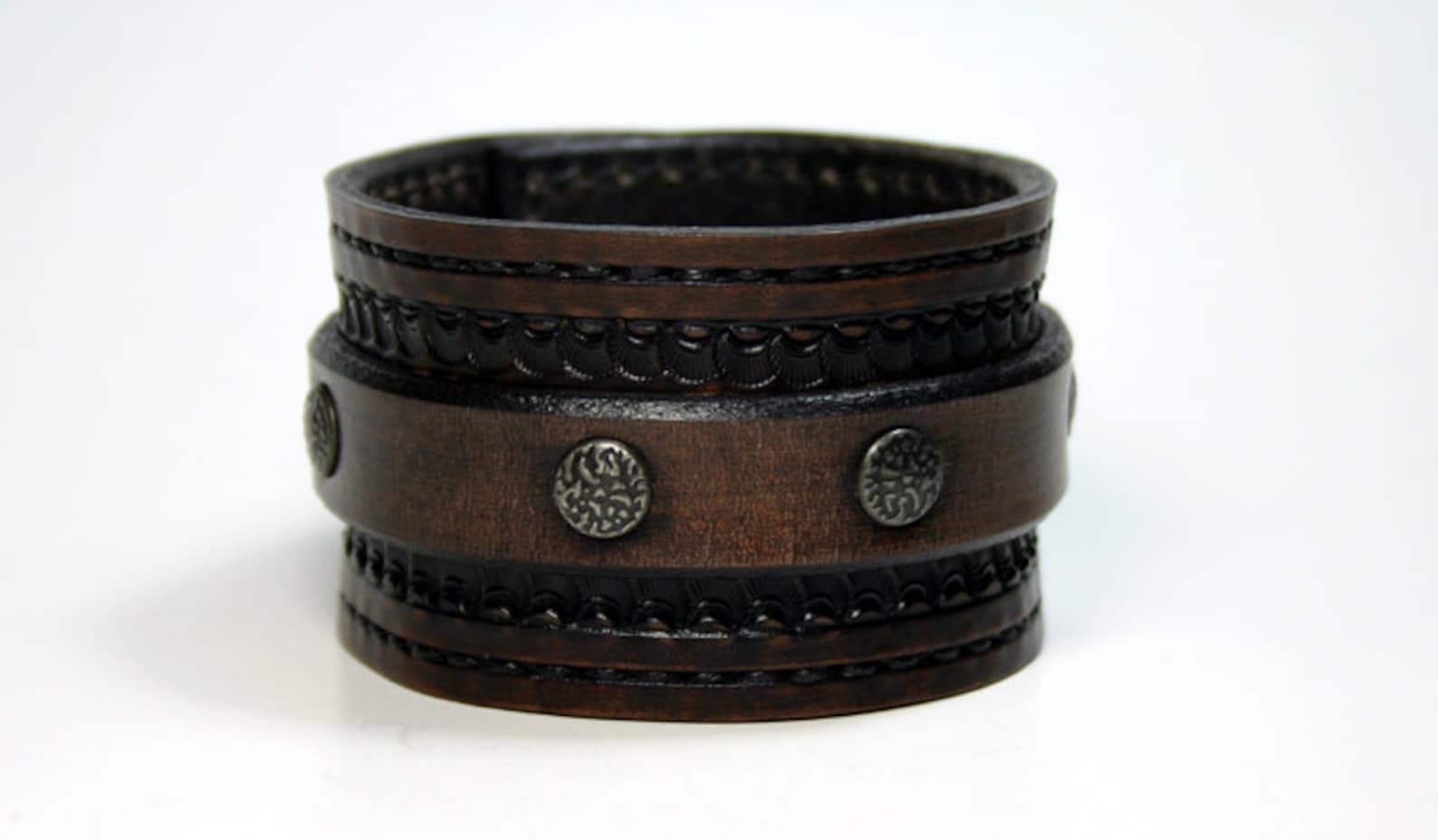 Mens Leather Wrist Cuff With Textured Rivets. Black Leather Etsy