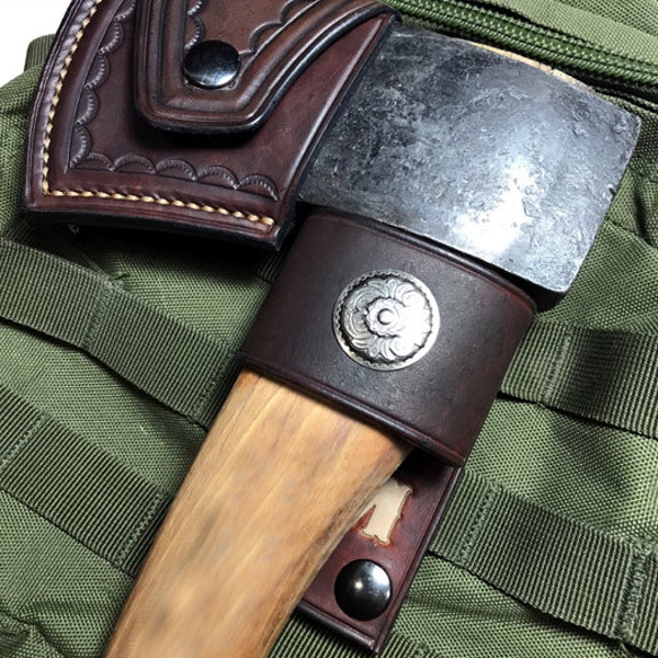 Bucle para hacha y hacha con accesorio Molle / Soporte para hacha de cuero duradero / Kit de bushcraft de cuero hecho a medida / Equipo para exteriores de cuero PegCity