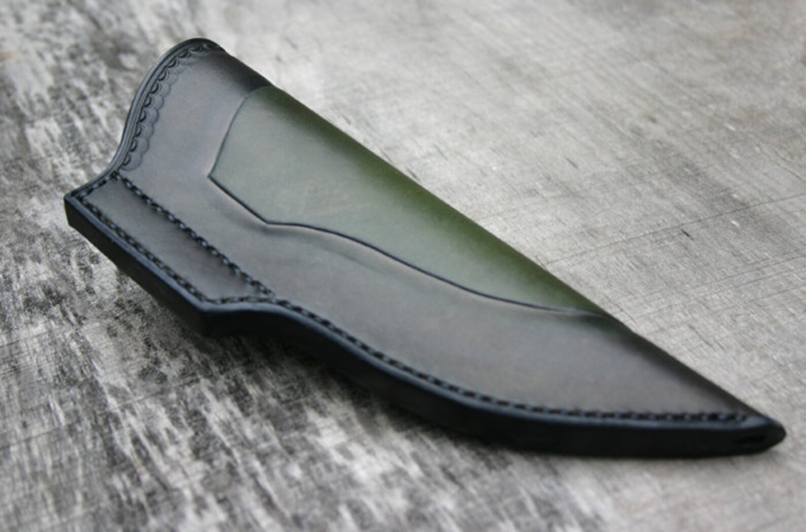 Bushcraft Leather Knife Sheath Black and Green Leather Knife Etsy