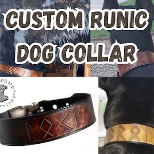 Customized Runic Dog Collar Runes Style Dog Collar Made for Your Dog's Name Strong Quality Leather Dog Collar Metal Buckle Runic Collar