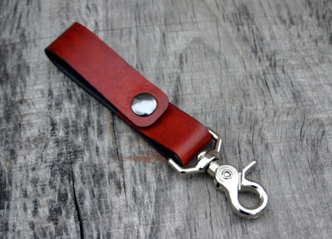 Leather Key Fob Spring Snap / Tan Leather Keychain With Spring Snap for ...