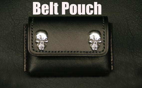 Black Leather Belt Pouch With Two Skull Snaps / Leather Possibles Pouch Everyday Carry Bag / Leather Pouch With Altoids Size Tin Included