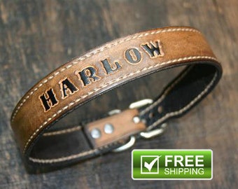 Personalized Leather Dog Collar | Custom Leather Dog Collar Personalized |  Dogs Name Collar | Pet Name Collar FREE SHIPPING
