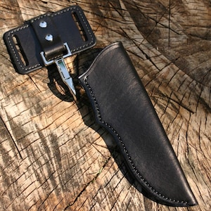 Black Leather Knife Sheath With Belt Clip Attachment / Excellent Quality Knife Sheath Belt Clip Dangler Can Be Customized To Fit Any Knife!