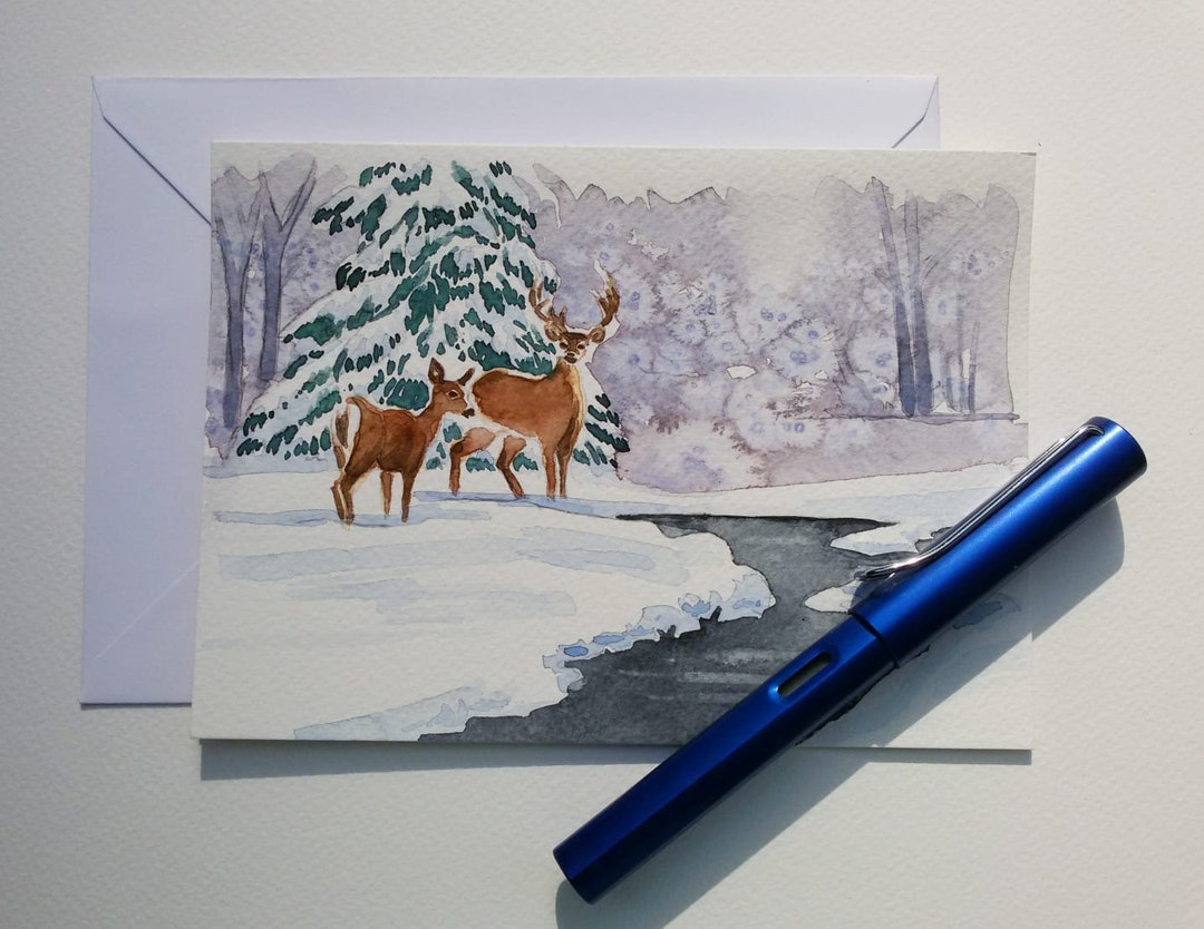 PRINTABLE Hand Painted Original Watercolor Christmas Card - Etsy