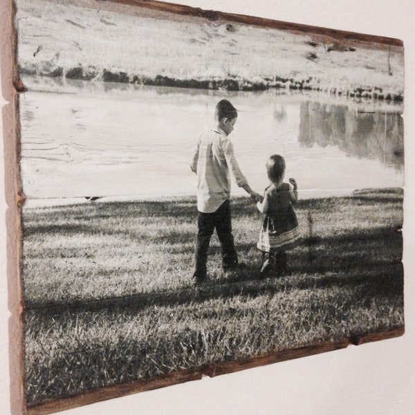 Pictures on Wood - Custom Photo on Reclaimed Wood - Fifth Anniversary - Unique Rustic and Distressed Portraits