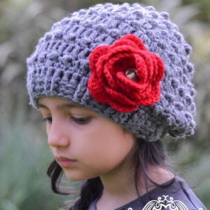 CROCHET HAT PATTERN Red Rose Beret, Crochet Beret Pattern, Winter Crochet Pattern, Fall Crochet, Crochet Beret Hat, Winter Hats Patterns image 1