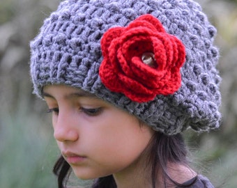 CROCHET HAT PATTERN - Red Rose Beret, Crochet Beret Pattern, Winter Crochet Pattern, Fall Crochet, Crochet Beret Hat, Winter Hats Patterns
