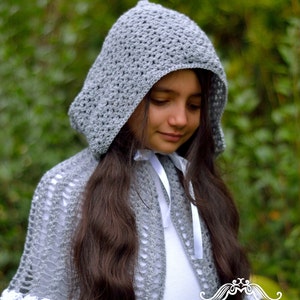 CAPE GEHAAKTE PATROON - Bright Pearl Cape met capuchon (peuter, kind, volwassen maten), gehaakte poncho, poncho met capuchon
