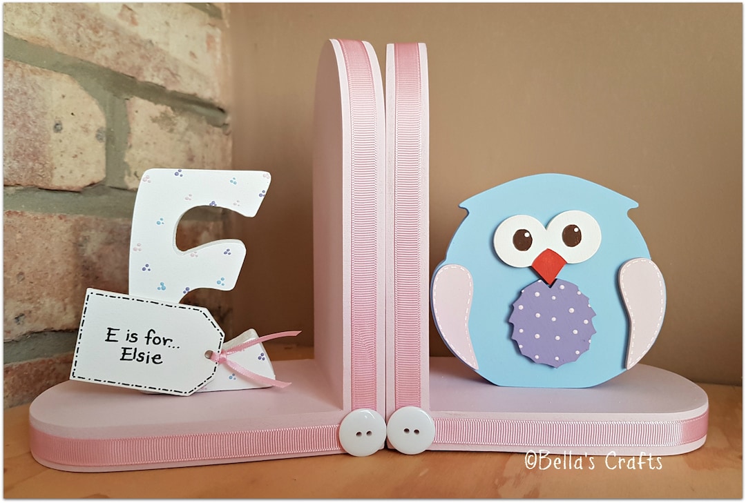 Personalised Owl Bookends for Children. One Bookends With an Initial