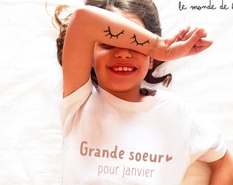 T-Shirt personnalisé future grande sœur ou grand frère - Annonce grossesse - t-shirt enfant personnalisé mois de naissance