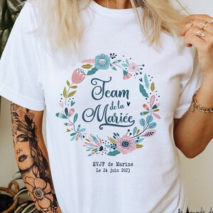 Collection EVJF t-shirts team bride personnalisable - existe en version badge et sac tote bag - cadeaux Team mariée et future mariée