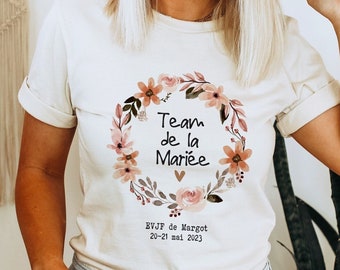 Collection EVJF au choix t-shirt future mariée - t-shirt team mariée ou Badge ou encore sac tote bag team mariée - EVJF couronne de fleurs