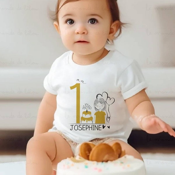 T-shirt enfant anniversaire personnalisé - teeshirt souvenir premier anniversaire - 1er anniversaire - illustration anniversaire