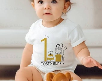 T-shirt enfant anniversaire personnalisé - teeshirt souvenir premier anniversaire - 1er anniversaire - illustration anniversaire