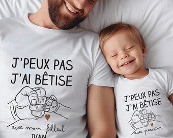 T-shirts personnalisés duo parrain filleul filleule - Bêtise avec parrain - cadeau Baptême - Cadeau annonce futur parrain - cadeau filleule