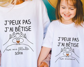 T-shirts bêtise avec marraine personnalisé - Duo t-shirts - cadeau marraine filleul(e) - matchy matchy - Annonce future marraine grossesse