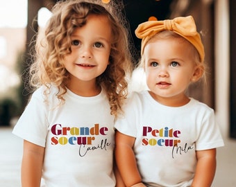 Duo T-Shirts personnalisé petite et grande sœur - t-shirt enfant personnalisable - cadeau grande sœur - t-shirt bébé