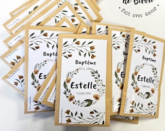 Sachet de graines à planter personnalisé pour Baptême, Communion, Baby Shower ou encore fête de naissance - cadeaux invités Baptême Souvenir