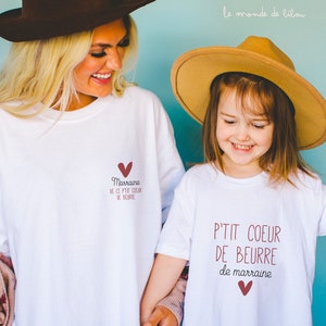 T-shirts marraine et filleul e duo teeshirts marraine filleule P'tit cœur de beurre cadeau marraine annonce marraine image 1