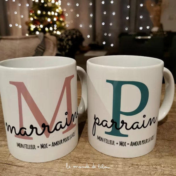 Mugs personnalisés parrain marraine - cadeau parrain personnalisé - cadeau marraine personnalisé - demande marraine - cadeau Baptême