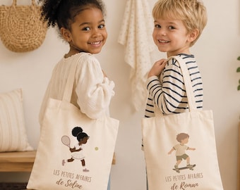 Sac Tote bag personnalisé enfant | grande pochette prénom |pour rangement |  pochon à doudou |  sac crèche |  sac de rechange chez nounou