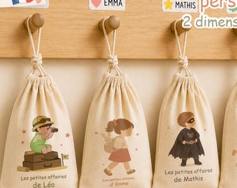 Sac pochon personnalisé enfant | grande pochette prénom |pour rangement |  pochon à doudou |  sac crèche |  sac de rechange chez nounou