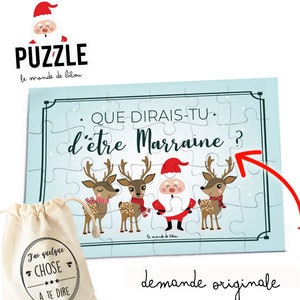 Puzzle demande parrain marraine annonce futur parrain et marraine thème Noël annonce grossesse cadeau de Noël image 1