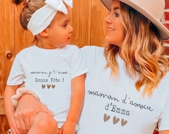 T-shirt personnalisé Maman d’amour - body ou t-shirt maman je t'aime - cadeau fête des mères - cadeau personnalisable