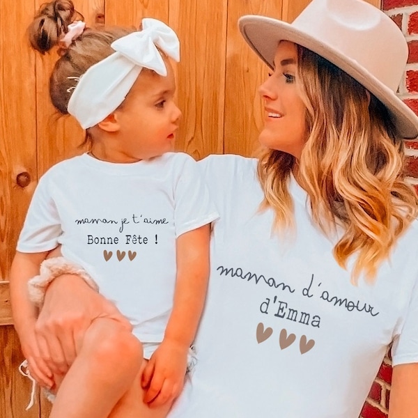 T-shirt personnalisé Maman d’amour - body ou t-shirt maman je t'aime - cadeau fête des mères - cadeau personnalisable