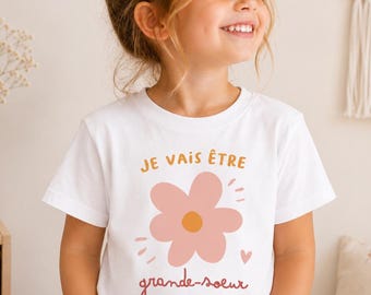 Annonce grossesse originale, t-shirt ou body future grande sœur personnalisé, futur bébé, date personnalisée, annonce famille.