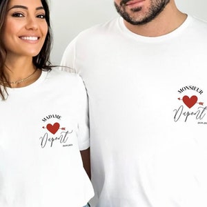 T-shirts bio personnalisés Monsieur et Madame Mariage - duo teeshirts mariée et marié - cadeau célébration mariage - cadeau EVJF mariée