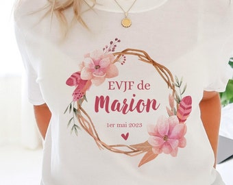 Collection EVJF t-shirt team ou future mariée - ou tote bag - bag EVJF couronne de fleurs - mariage bohème - cadeau team mariée