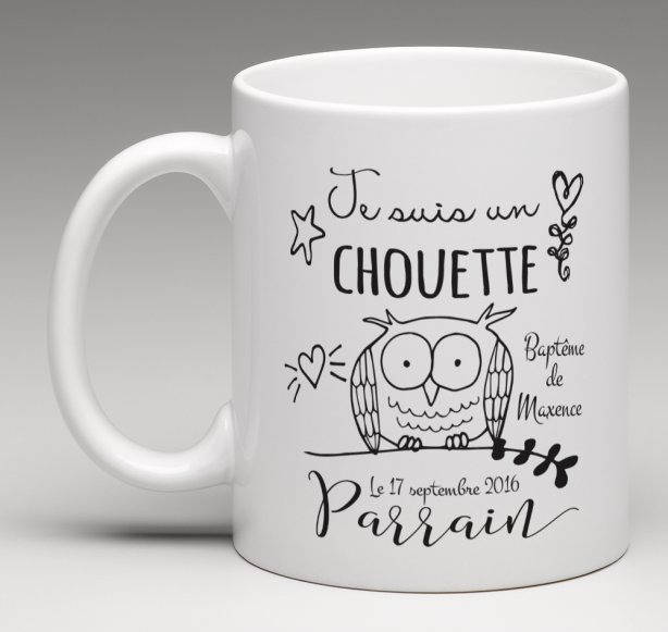 Mug Personnalisé Chouette Parrain | Cadeaux Baptême Kit Marraine