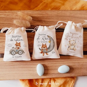 Sac pochon dragées personnalisé 14 thèmes Bapême Communion Naissance Anniversaire | cadeaux invités | baby shower mini pochon
