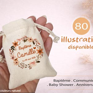 Baptism Guest Favor - Personalized Favor Bag for Sugared Almonds, 80 Themes Available - Ceremony Favors - Baptism Guest Favor Bag image 2