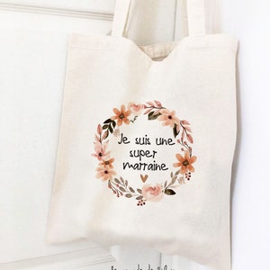 Sac tote bag en coton Je suis une super marraine image 2