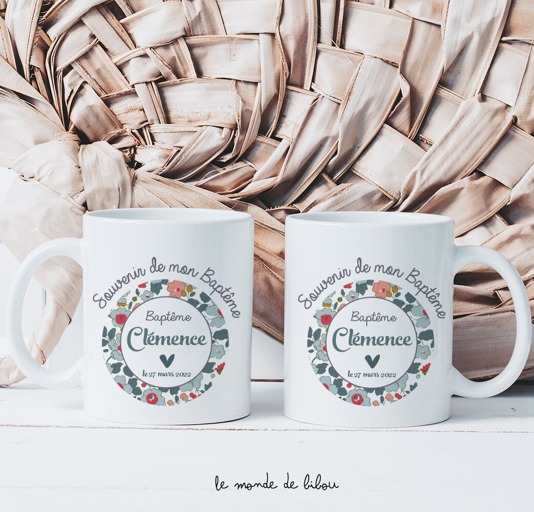 Duo de Mugs Parrain Marraine Liberty | Cadeaux Parrain Marraine 2 Tasses Personnalisées Baptême Comm