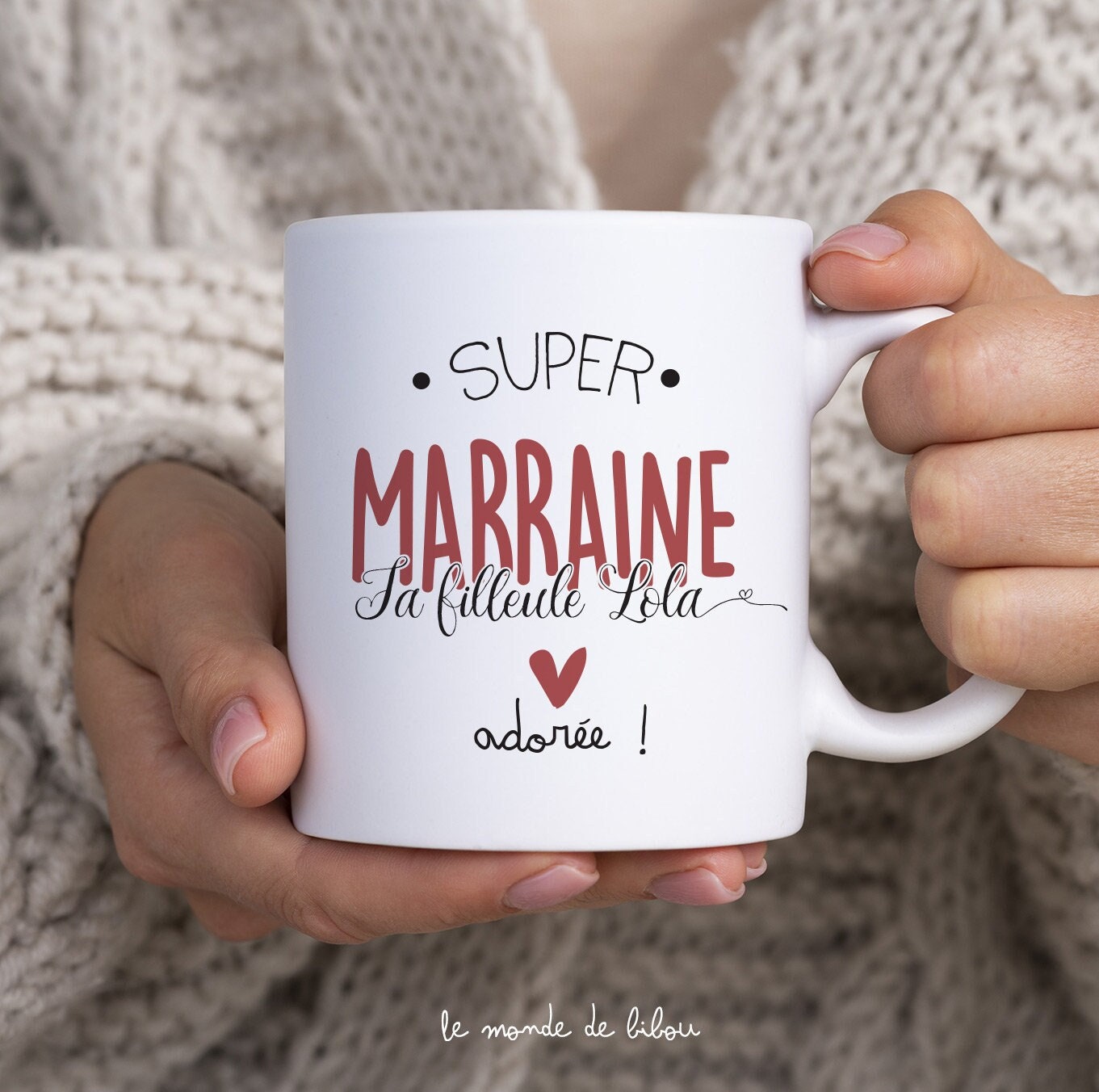 Mug Personnalisé Super Marraine | Cadeau Baptême Tasse Vaisselle Personnalisée